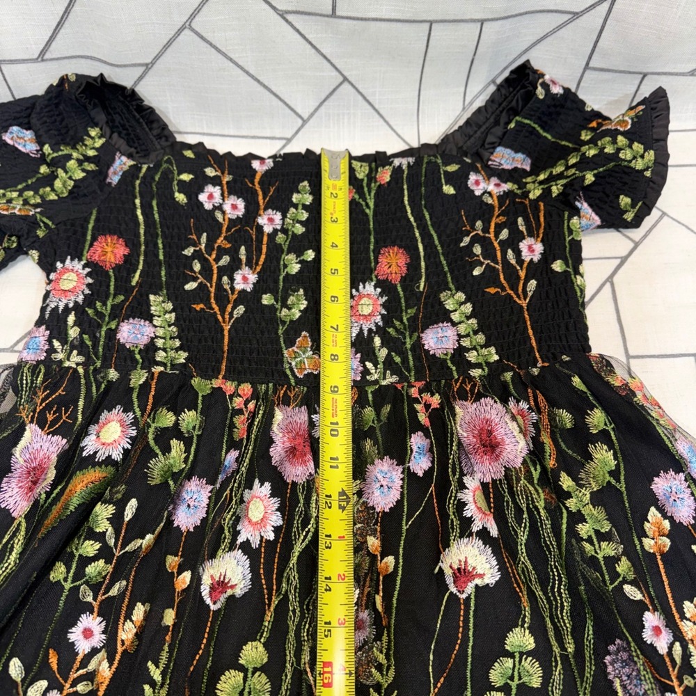 Torrid Mesh Mini Dress 1 Black Wildflower Butterfly Embroidered Smocked Square - Picture 3 of 6